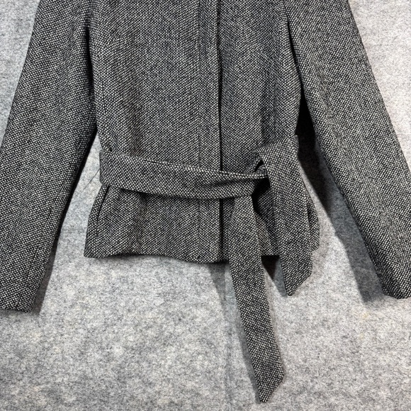 Mango Turtle High Neck Y2K Aesthetic Zip Up Gray Wool Belted Jacket Size 6 - Picture 3 of 16